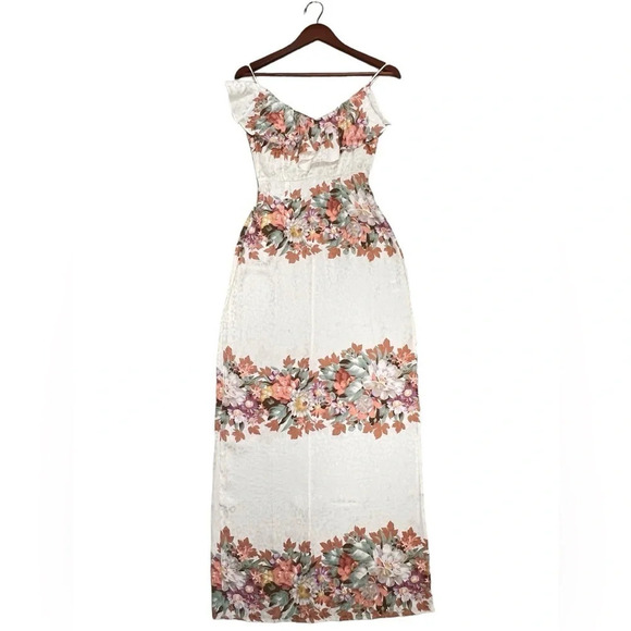 LPA Silk Floral Leopard Jacquard Ruffle Night Out Maxi Dress 167 Size XS - Picture 5 of 13